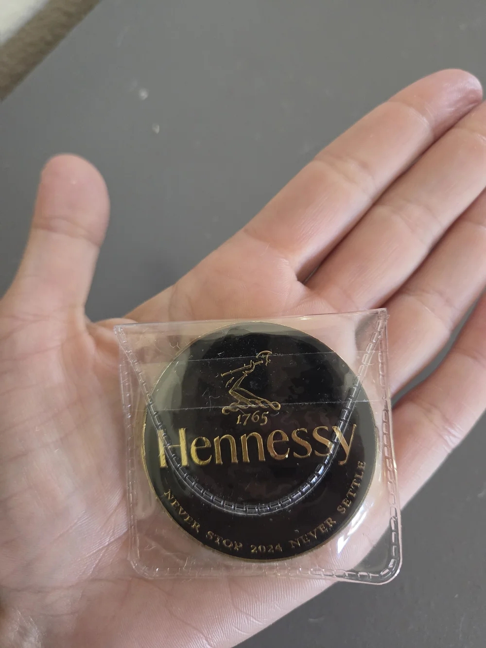 Hennessy Black Leather Luggage Tag Holder with Gold Logo Pin